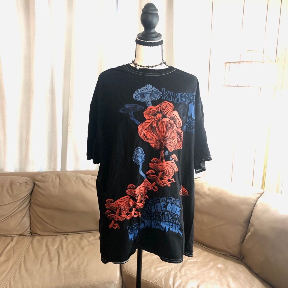 UO Project Social T Mushroom Slouchy T-Shirt Dress, Black, Size Small/Med,